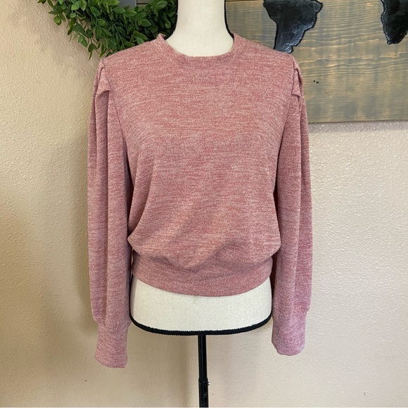 Lulus Sweaters - Band of Gypsies Irene Pink Metallic Knit Puff Shoulder Pullover Sweatshi…